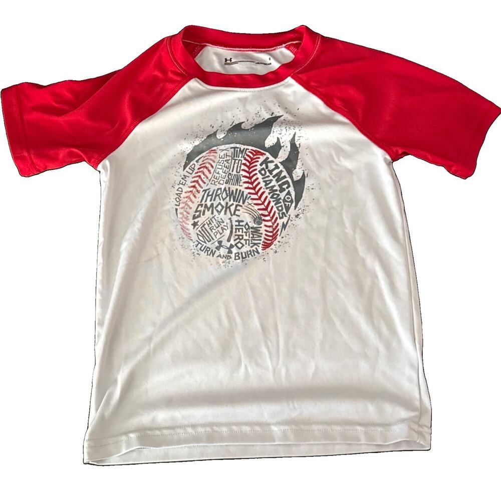Under Armour Boys Short Sleeve White heatgear Baseball Theme Graphic Tee